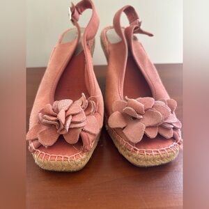Bandolino Dusty Rose Floral Slingback Espadrille Wedges Size 8 1/2